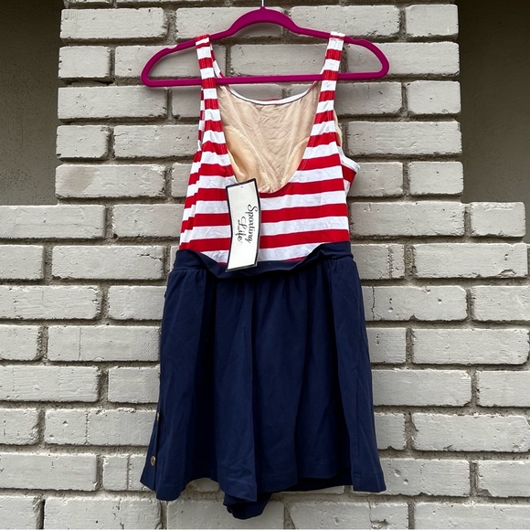 NWT Vtg Sporting Life Patriotic Nautical Style One Piece Swimsuit/Playsuit - 16 - Picture 4 of 9